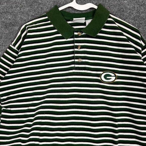 Vintage 90s Striped Green Bay Packers Men's Short Sleeve Polo Shirt L - Picture 2 of 6